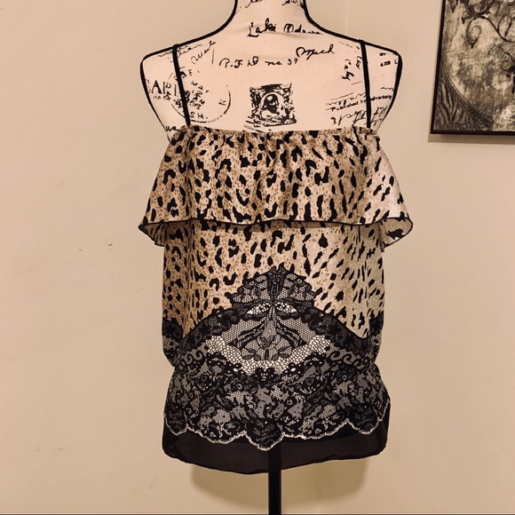 Leopard Print Tank with Ruffle and Lace Pattern - Picture 2 of 3